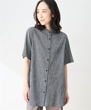 【高島ちぢみ】チュニックブラウス【汗をかいてもムレにくい】(ブラック-9号)