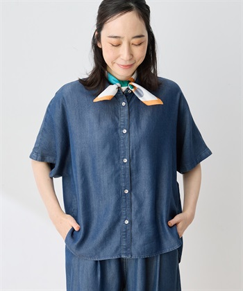 テンセルデニムハーフスリーブシャツ【接触冷感】(ネイビー-9号)