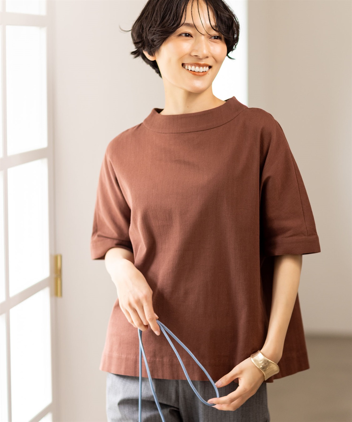 DECOY 【高島ちぢみ】モックネックハーフスリーブプルオーバー_main