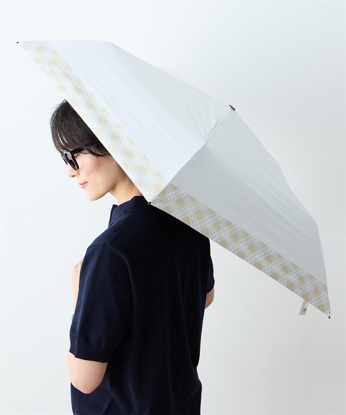 DECOY 部分チェック折り畳み傘【晴雨兼用】【UVカット】【遮熱】【軽量】_main