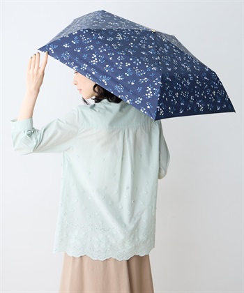 花柄折り畳み傘【晴雨兼用】【UVカット】【遮熱】【軽量】(ネイビー-フリー)