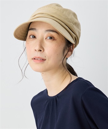 ツバ長キャスケット【接触冷感裏地・サイズ調整可能】(ベージュ-フリー)