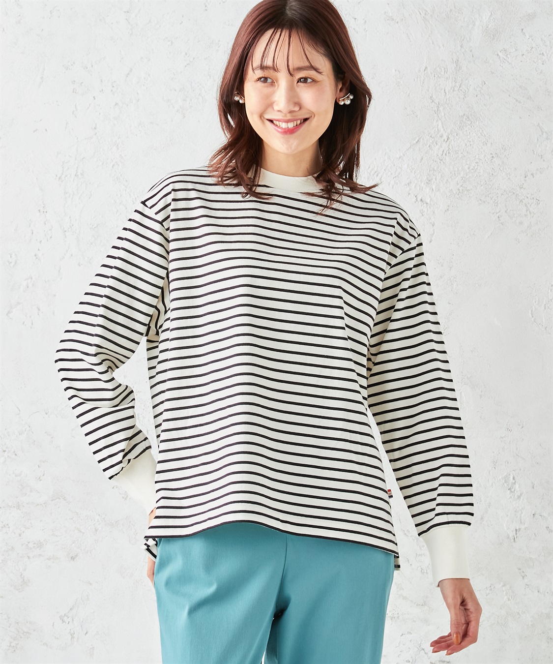 Petit Honfleur モックネックボーダーTシャツ_variation_1