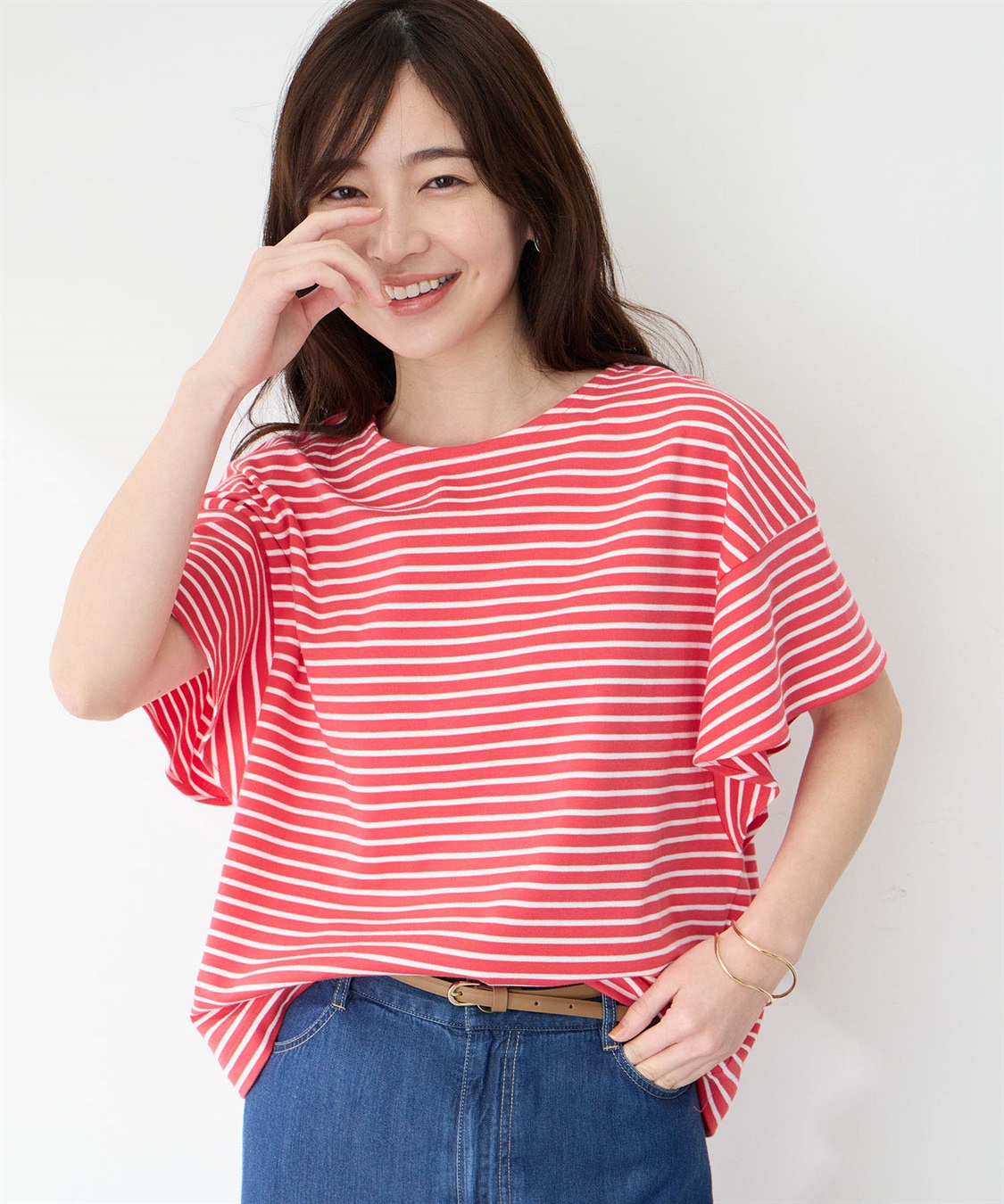 Petit Honfleur フリルスリーブボーダーTシャツ_main