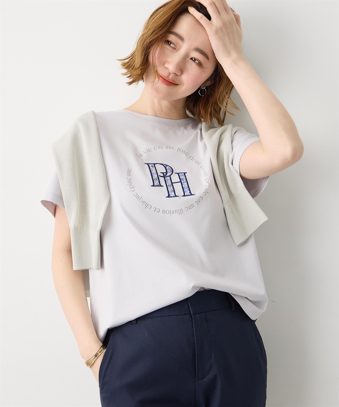 Petit Honfleur 【Liberty】リバティプリントロゴ刺しゅうTシャツ【オーガニックコットン・UVカット・接触冷感】_main
