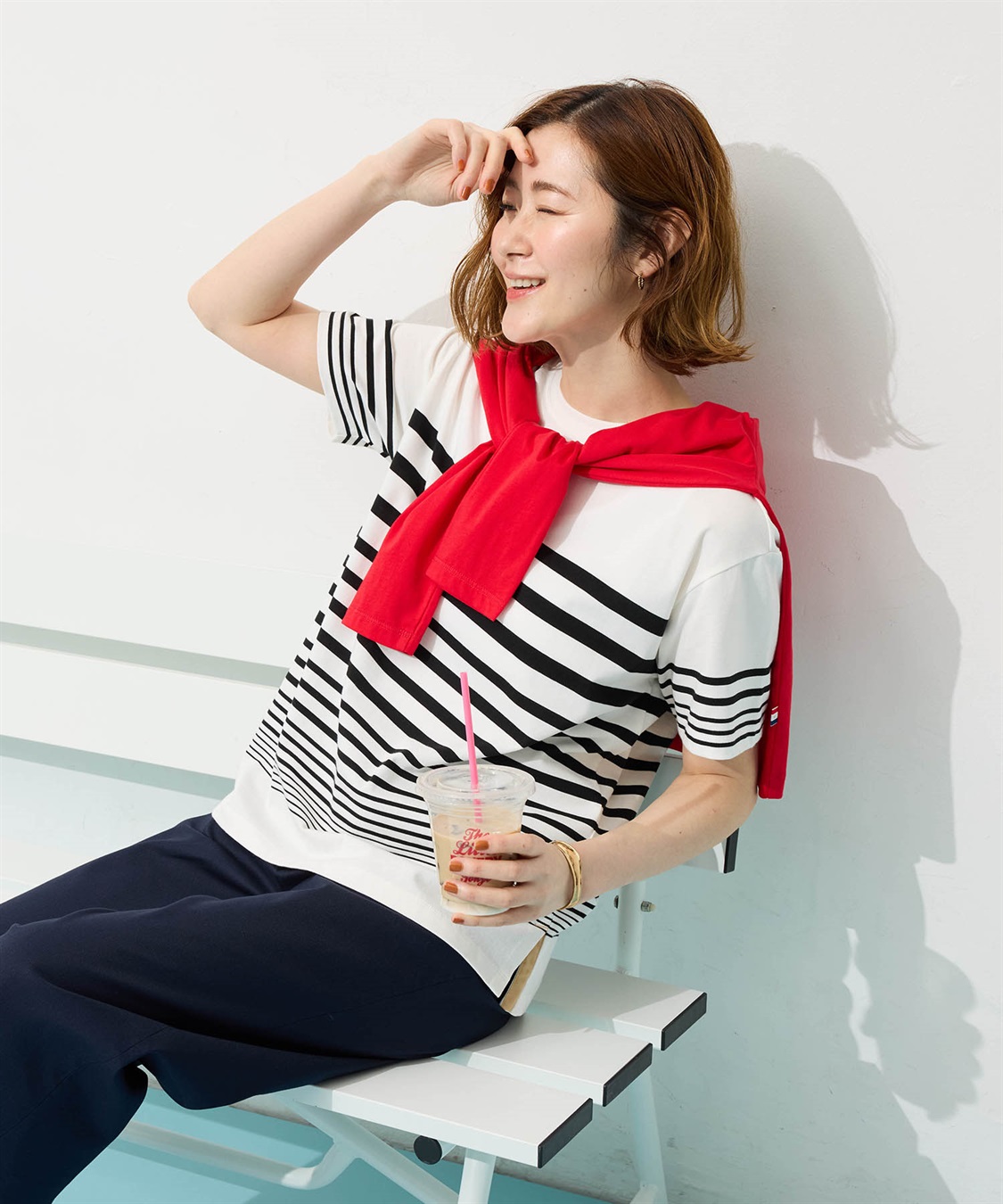 Petit Honfleur パネルボーダーTシャツ【接触冷感・UVカット・オーガニックコットンブレンド】_main