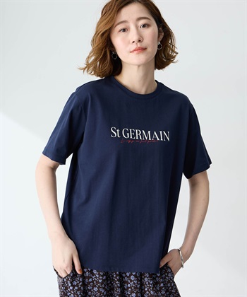 ロゴプリントTシャツ【接触冷感・UVカット・オーガニックコットンブレンド】(ネイビー-M)