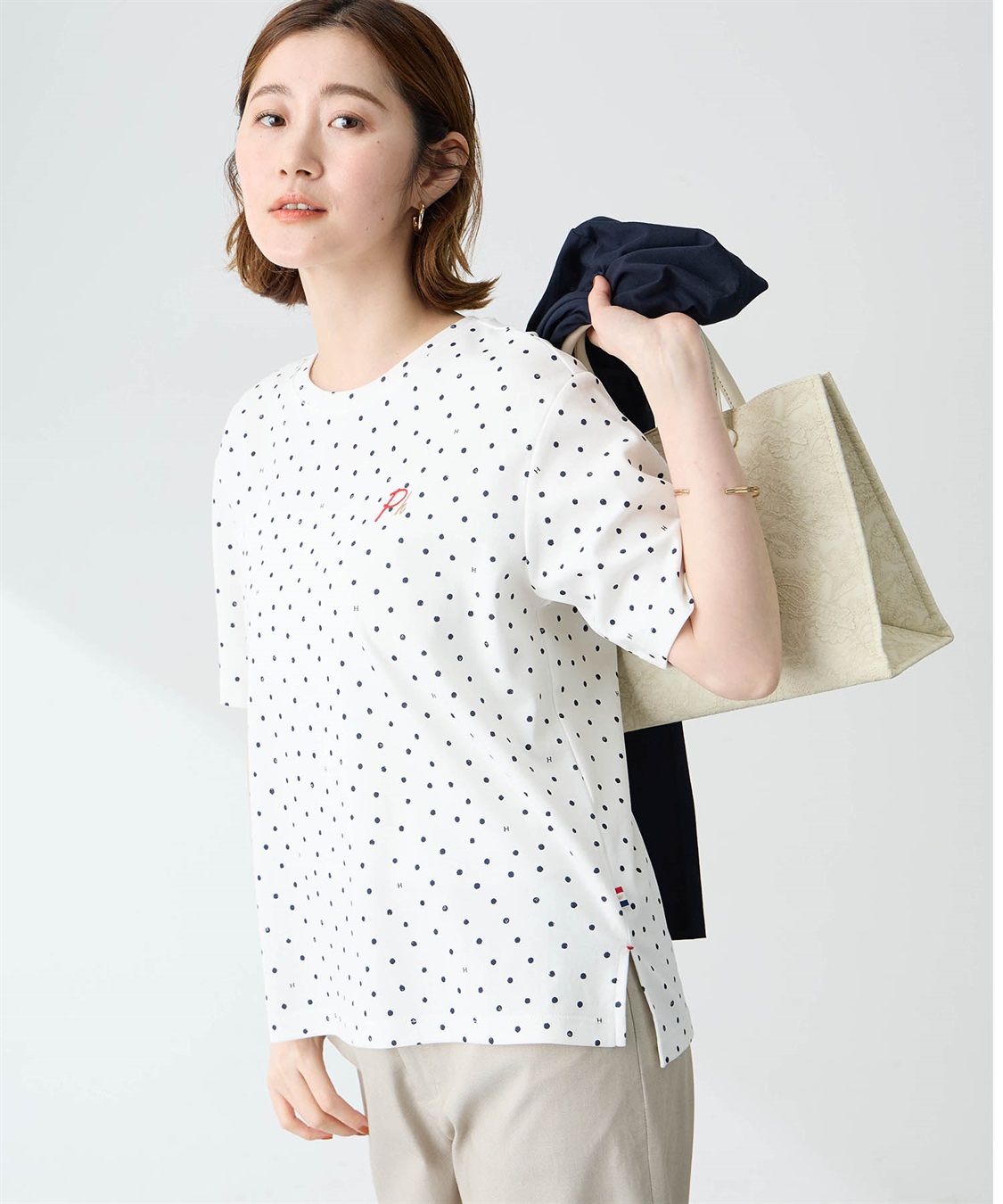 Petit Honfleur ドットプリントTシャツ【オーガニックコットンブレンド・接触冷感・UVカット】_main