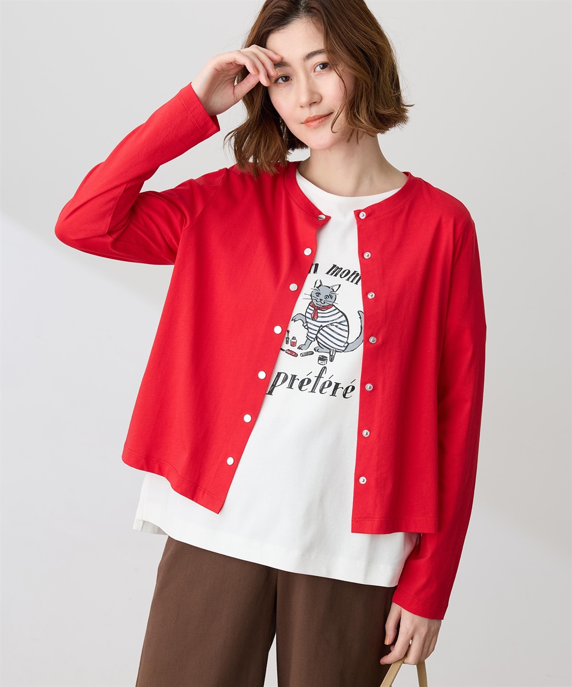 Petit Honfleur シアーコットンクルーネックカットカーディガン【接触冷感・UVカット】_main