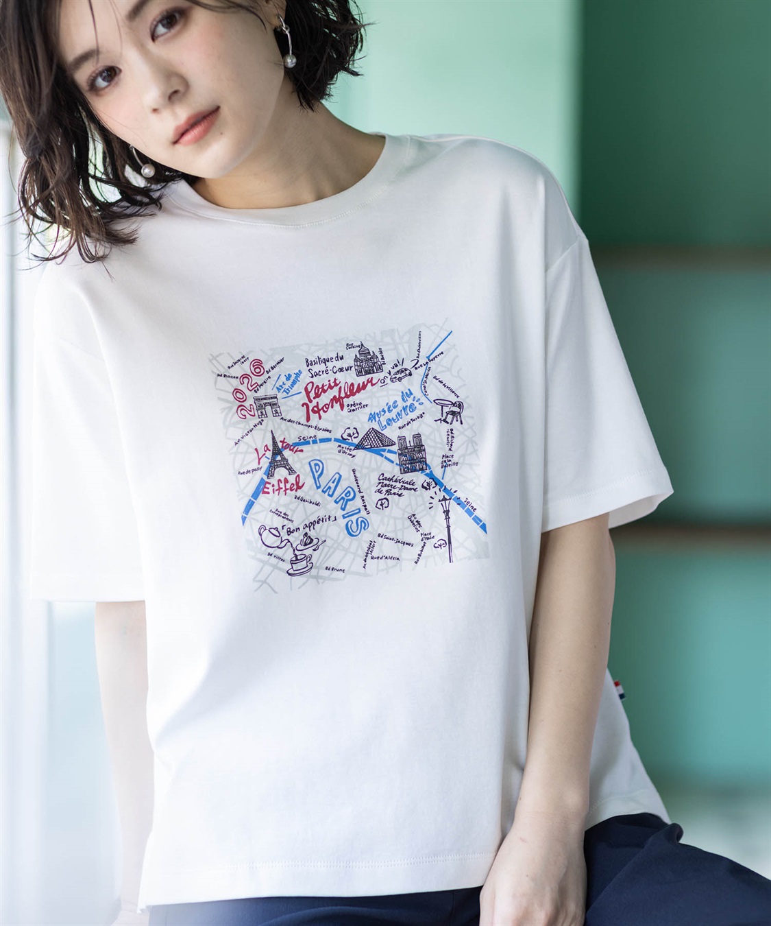 Petit Honfleur 【イラストレーターコラボ】マップモチーフプリントTシャツ【接触冷感・UVカット・オーガニックコットンブレンド】_variation_1