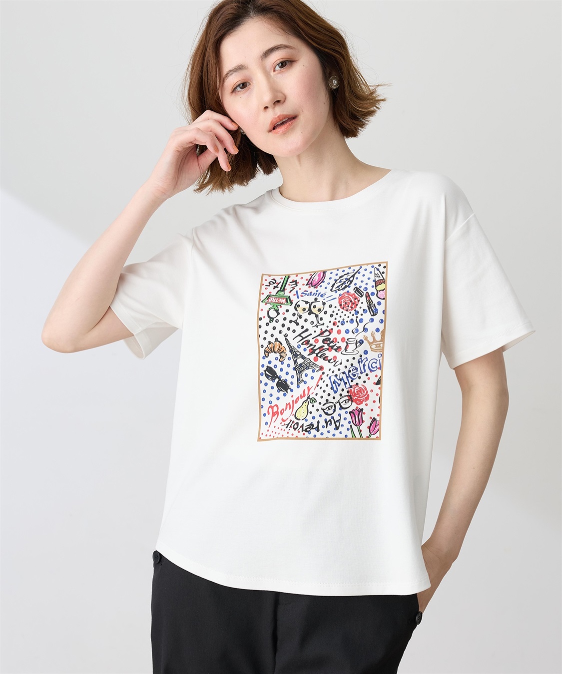 Petit Honfleur 【イラストレーターコラボ】ドットモチーフプリントTシャツ【接触冷感・UVカット・オーガニックコットンブレンド】_variation_1