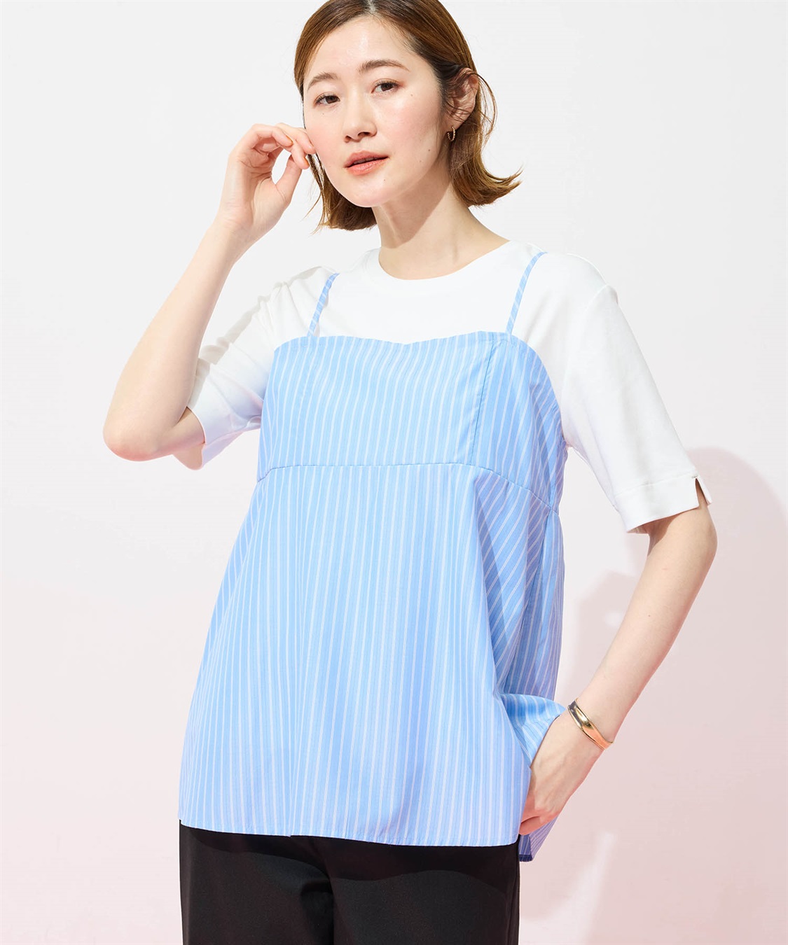 Petit Honfleur キャミ&amp;Tシャツアンサンブル【オーガニックコットンブレンド・接触冷感・UVカット】_main