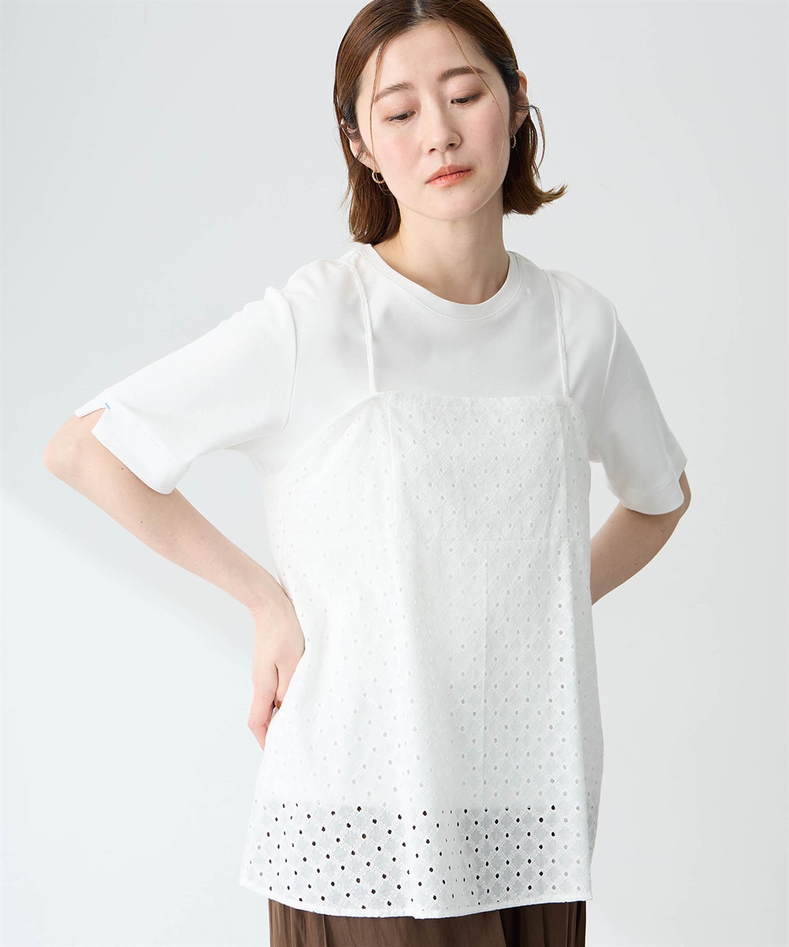 Petit Honfleur キャミ&amp;Tシャツアンサンブル【オーガニックコットンブレンド・接触冷感・UVカット】_variation_1