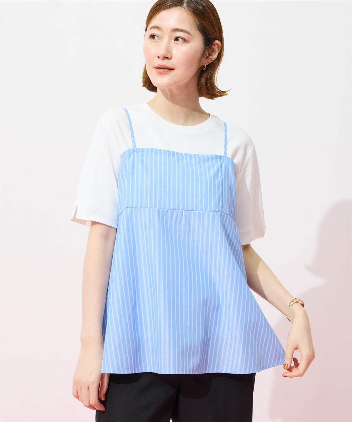 Petit Honfleur キャミ&amp;Tシャツアンサンブル【オーガニックコットンブレンド・接触冷感・UVカット】_variation_2