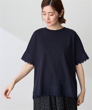 Petit Honfleur 刺しゅうレースドッキングカットプルオーバー【接触冷感・UVカット・オーガニックコットンブレンド】_variationthumb_3