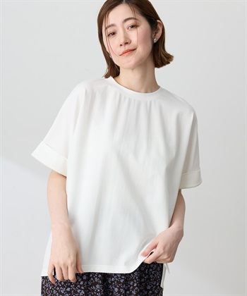 バックタックワイドTシャツ【接触冷感・UVカット・透けにくい】(ホワイト-M)