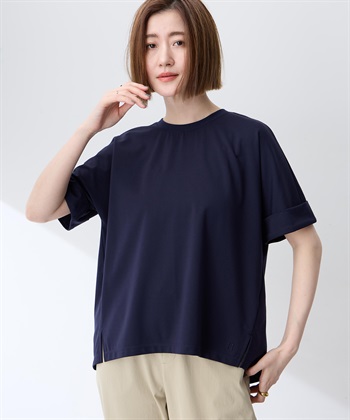バックタックワイドTシャツ【接触冷感・UVカット・透けにくい】(ネイビー-M)