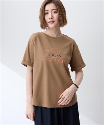 ロゴプリントTシャツ【接触冷感・UVカット・オーガニックコットンブレンド】(モカ-M)