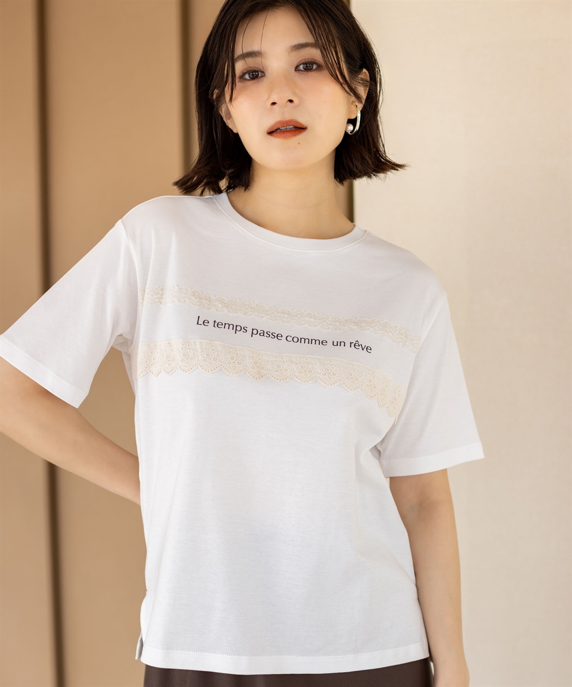 Petit Honfleur レースロゴプリントTシャツ【接触冷感・UVカット・オーガニックコットンブレンド】_main