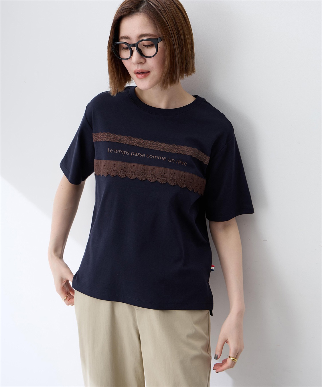 Petit Honfleur レースロゴプリントTシャツ【接触冷感・UVカット・オーガニックコットンブレンド】_variation_3