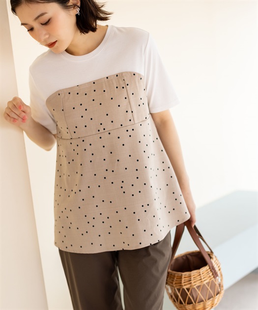 ビスチェレイヤード風Tシャツ【接触冷感・UVカット・オーガニックコットンブレンド】