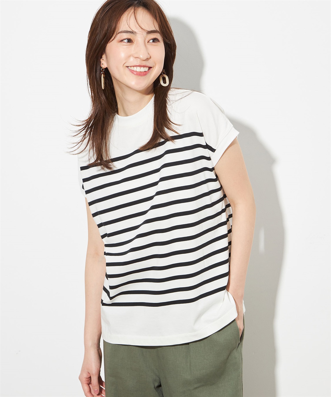 Petit Honfleur 【接触冷感】クーラータッチボーダーモックネックＴシャツ_variation_1