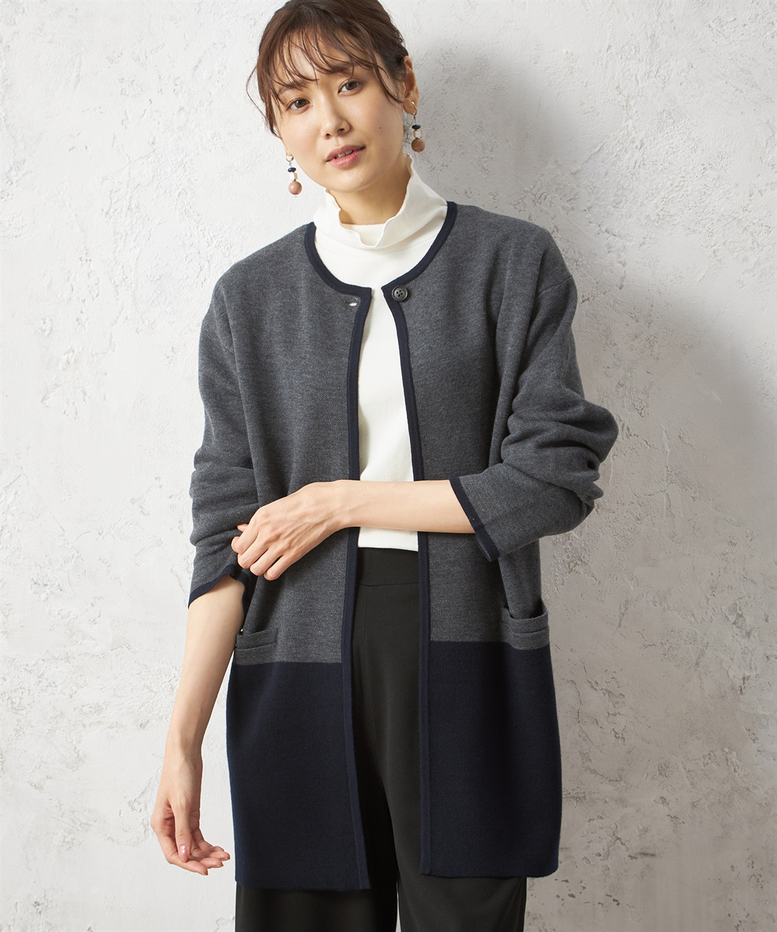 Petit Honfleur Wフェイスパネル配色コーディガン_main