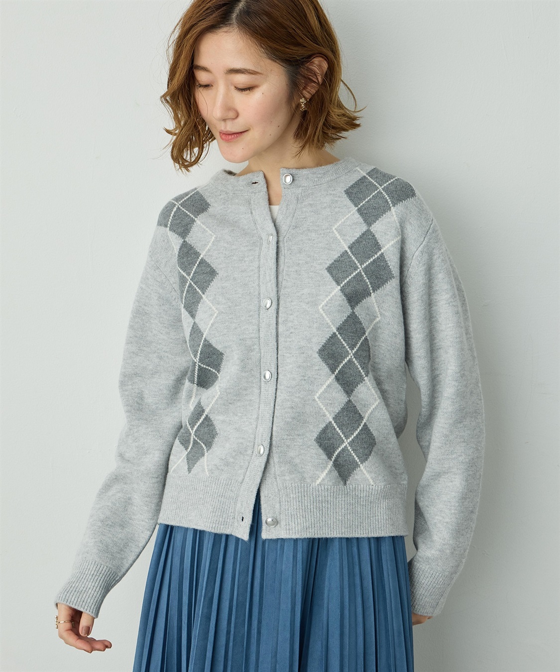 Petit Honfleur アーガイルニットクルーネックカーディガン_variation_1