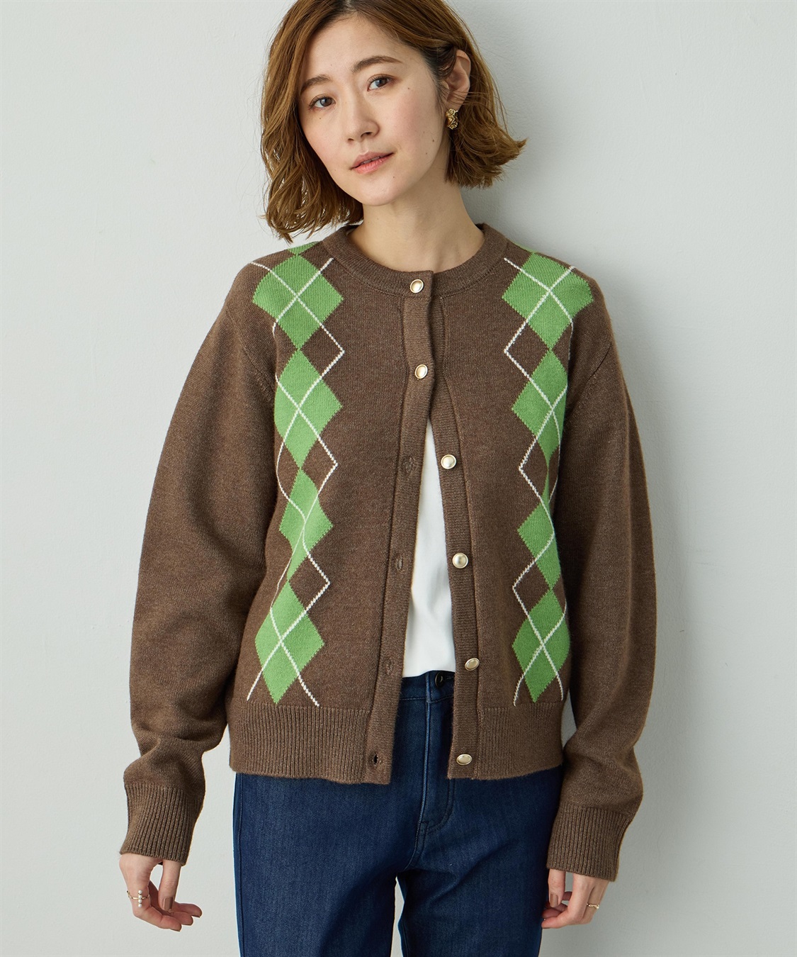 Petit Honfleur アーガイルニットクルーネックカーディガン_variation_2