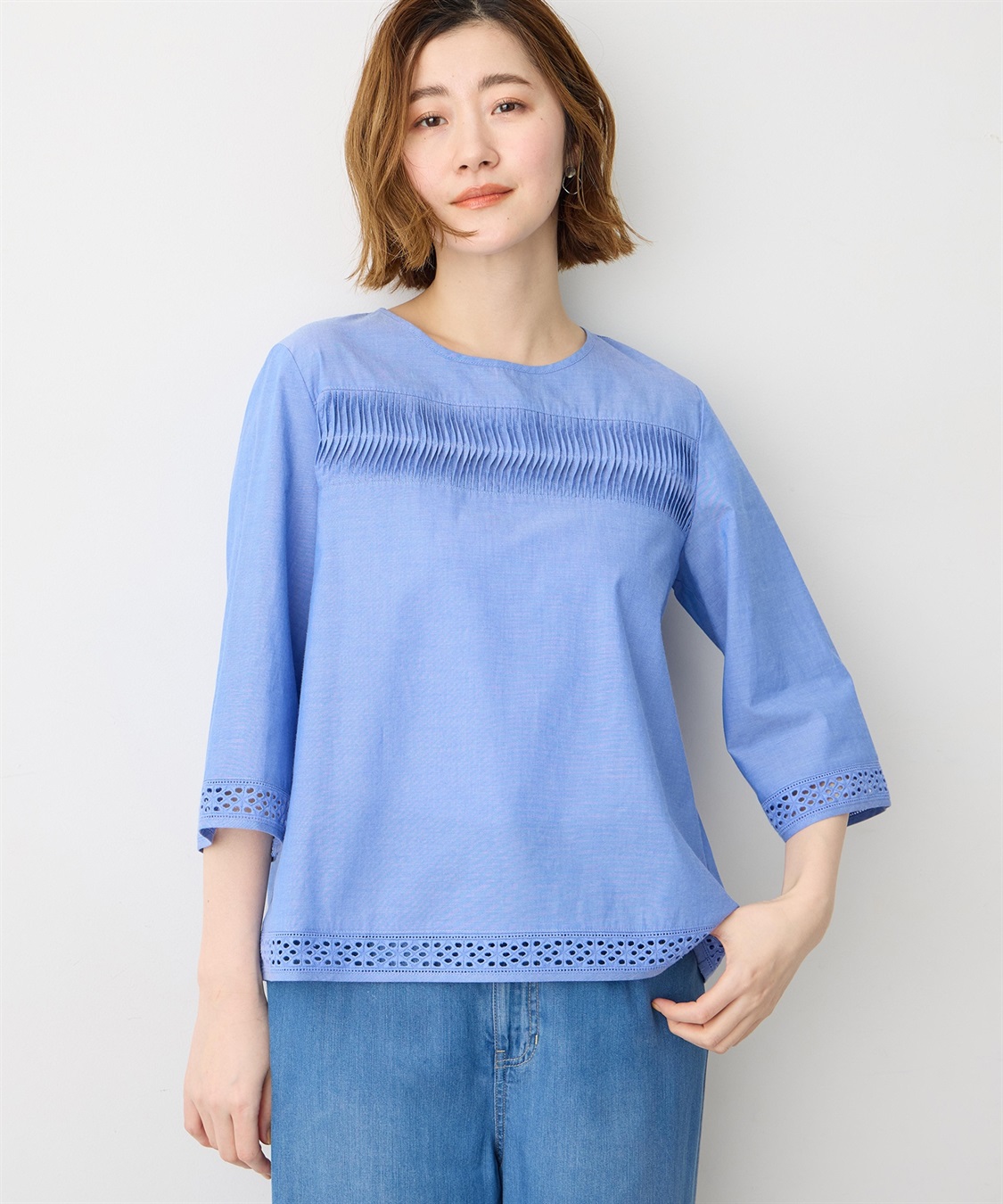 Petit Honfleur ピンタックレースブラウス_main