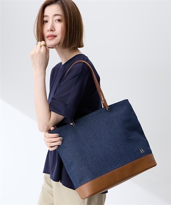 Petit Honfleur フェイクレザー&amp;デニムトートバッグ【A4収納可能】_variationthumb_2