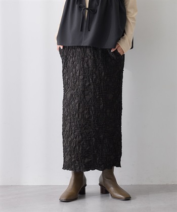ふくれシャーリングスカート（マタニティ～産後）妊婦服 産前・産後対応(ブラック-Ｍ)