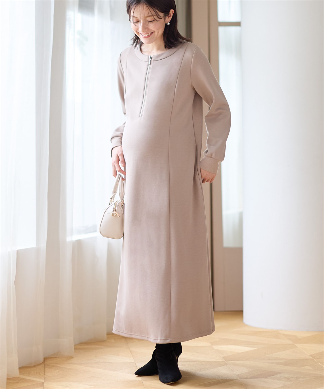 Rosemadame ダンボールフレアワンピース(マタニティ&amp;授乳服）授乳口付き 授乳楽々 妊婦服 産前・産後対応_variation_3