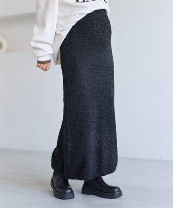 微シャギーニットスカート（マタニティ～産後）妊婦服 産前・産後対応(ブラック-Ｍ)