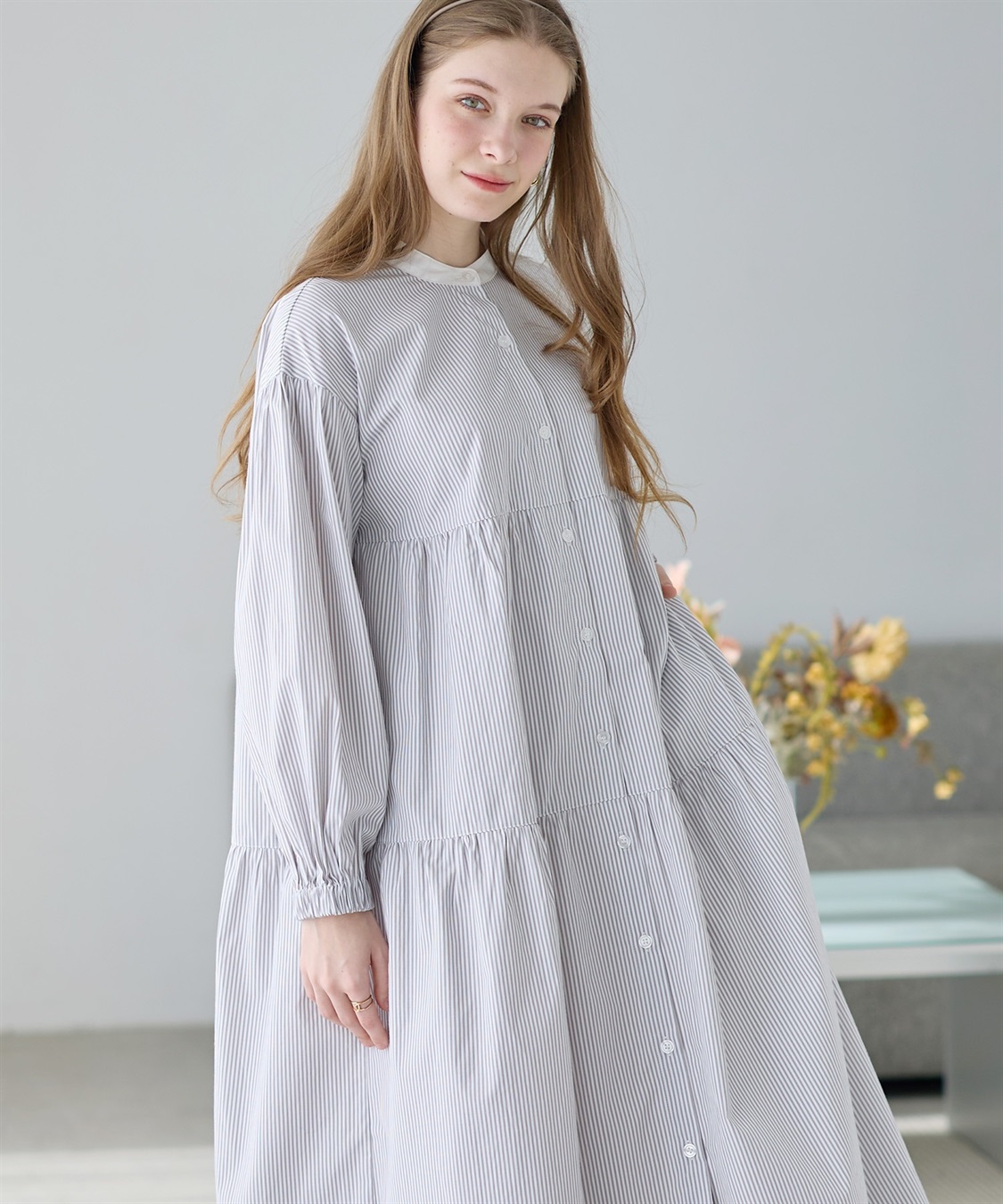 Rosemadame ストライプティアードワンピース（マタニティ/授乳服）授乳口付き 授乳楽々 妊婦服 産前・産後対応_main