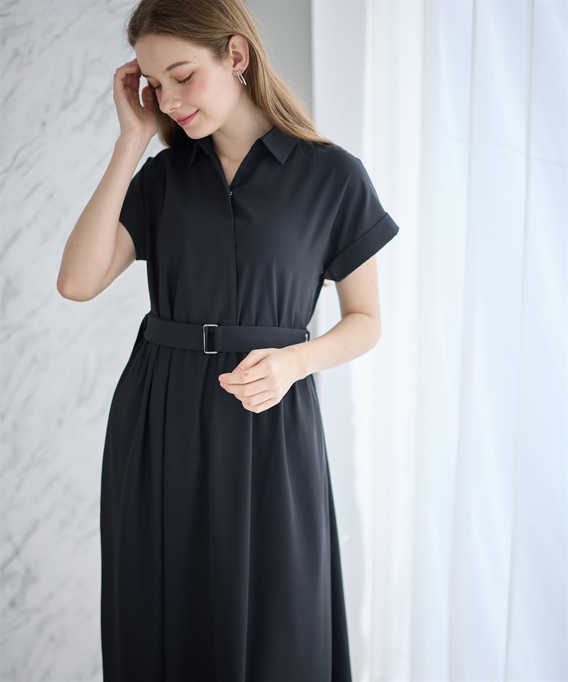 Rosemadame 【汗染み防止・UVカット】フレンチスリーブ スキッパ―シャツ マタニティワンピース(マタニティ&amp;授乳服）授乳口付き 授乳楽々 妊婦服 産前・産後対応_variation_1