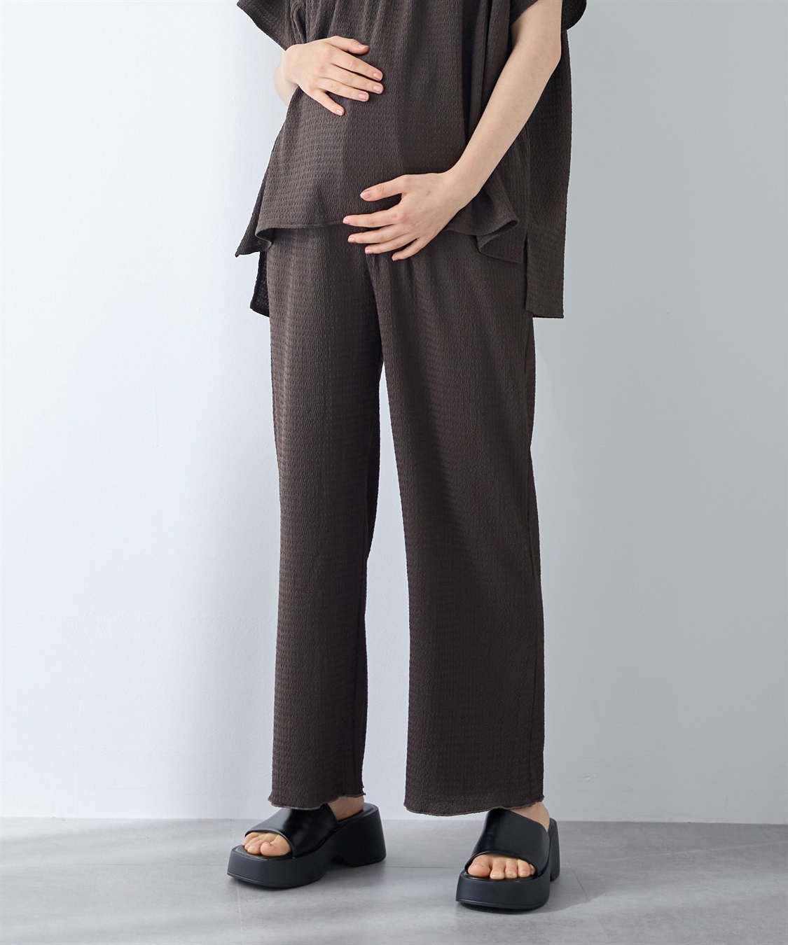Rosemadame 【UVカット】カットジャガード マタニティワイドパンツ｜ウエスト調整可 産前産後対応（セットアップ 対応）_main