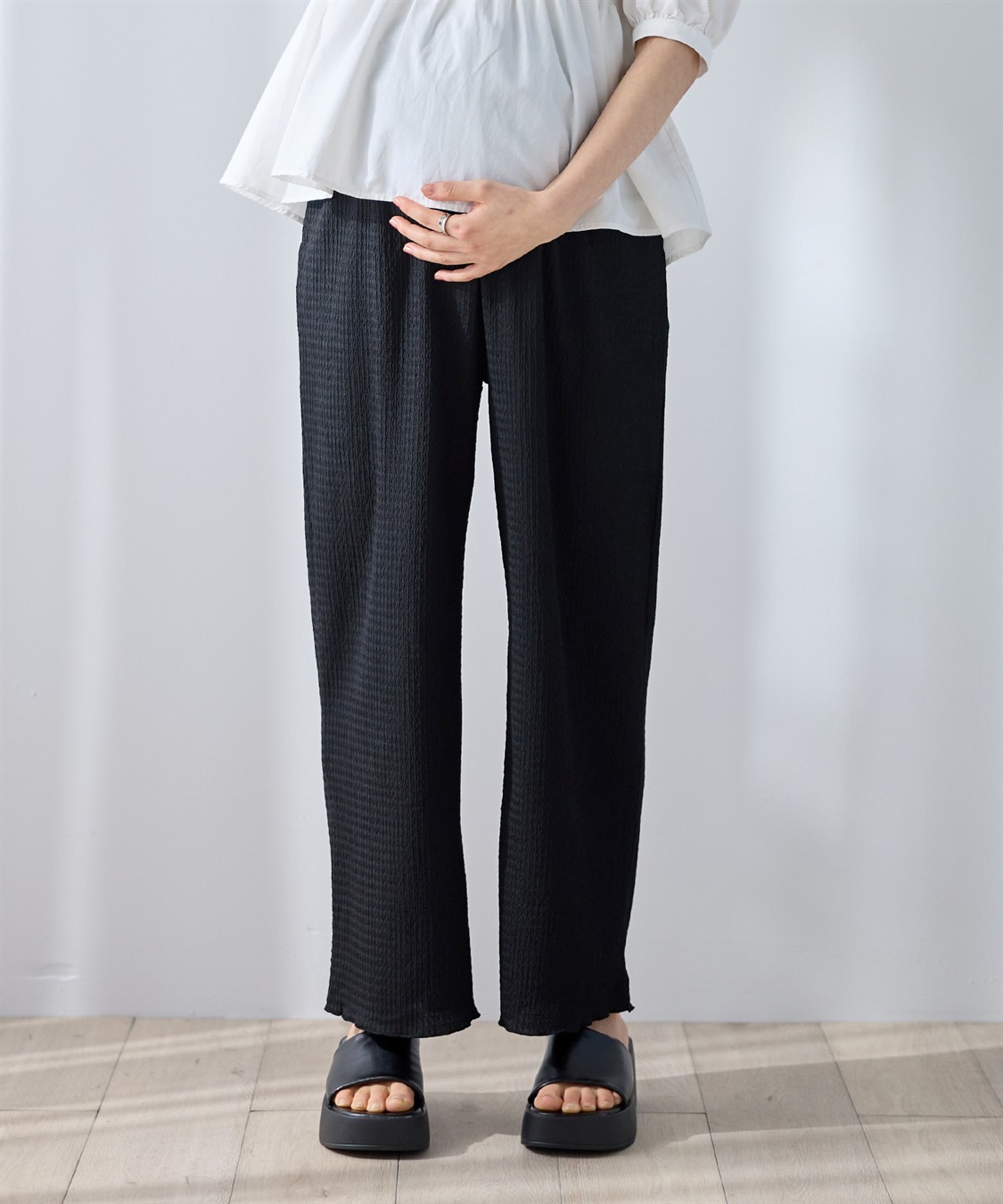 Rosemadame 【UVカット】カットジャガード マタニティワイドパンツ｜ウエスト調整可 産前産後対応（セットアップ 対応）_variation_1