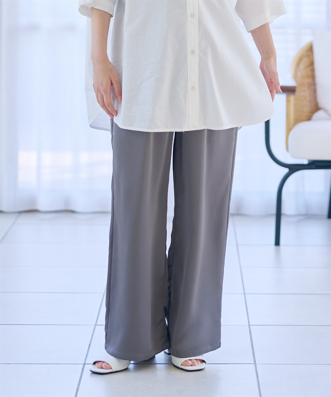 Rosemadame サテンワイド マタニティパンツ（マタニティ～産後）妊婦服 産前・産後対応_main