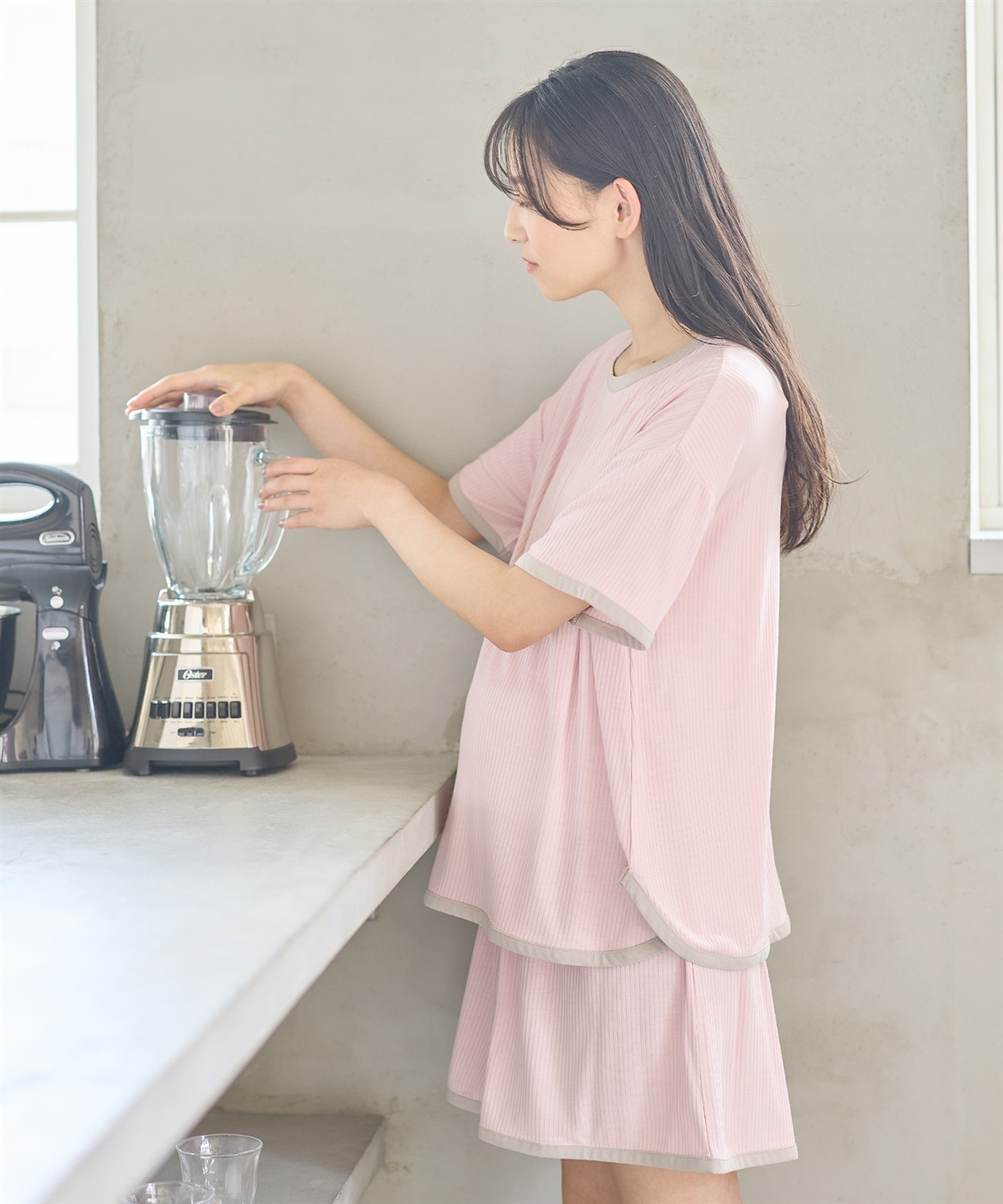 Rosemadame テレコバイカラー使いパジャマ【上下セット】(産前・産後対応 マタニティ＆授乳服 ルームウェア)_variation_1