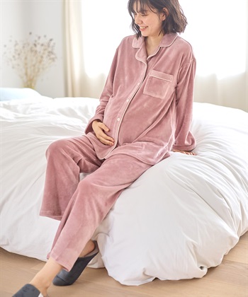 Rosemadame 【セット】ストレッチベロア無地＆花柄パジャマ/ルームウェア（マタニティ/授乳服）授乳楽々 妊婦服 産前・産後対応_variationthumb_2