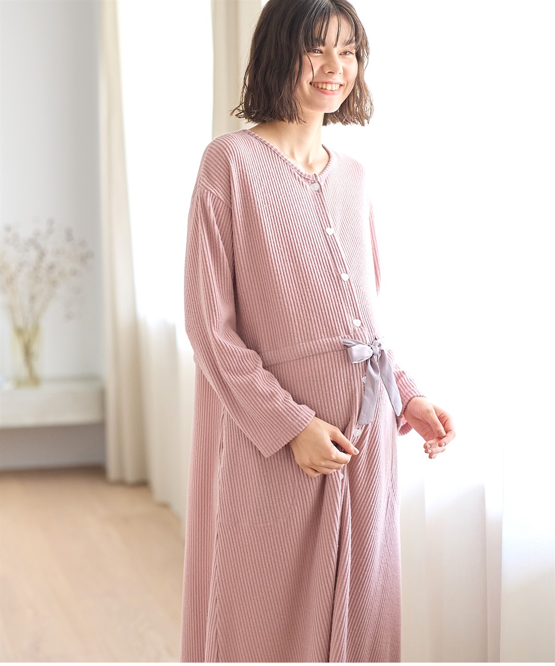 Rosemadame リブ起毛ネグリジェ/ワンピースパジャマ/ルームウェア（マタニティ/授乳服）授乳楽々 妊婦服 産前・産後対応_main