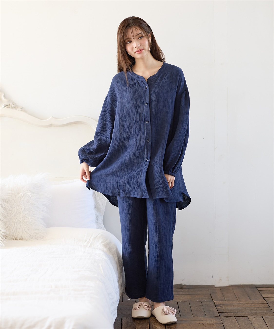 Rosemadame 【親子ペア可】ダブルガーゼ長袖パジャマ コットン100％(産前・産後対応 マタニティ＆授乳服 ルームウェア 上下セット)_variation_2