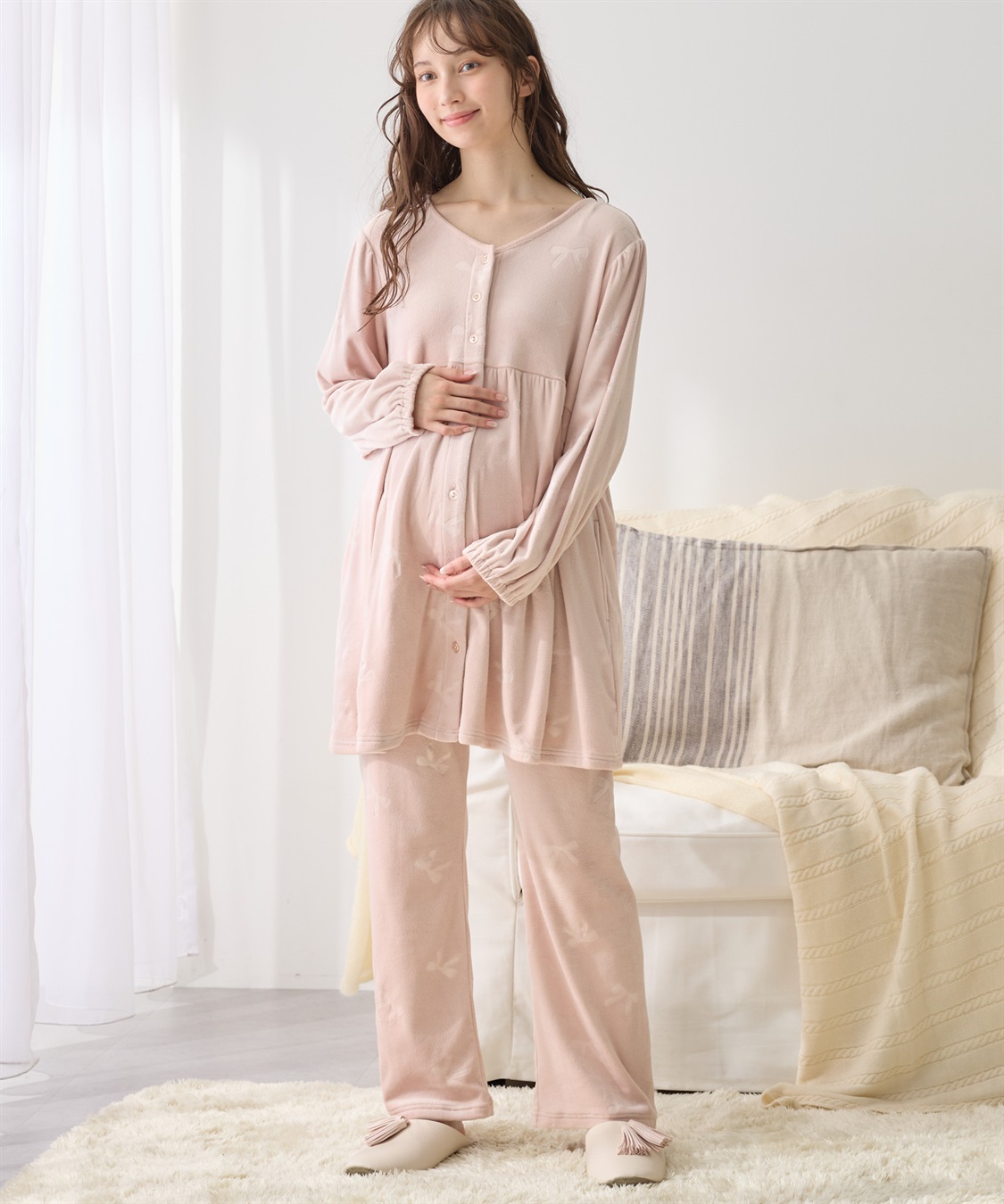 Rosemadame ベロアリボンエンボスパジャマ（マタニティ/ 妊婦服）授乳楽々 妊婦服 産前・産後対応_variation_1