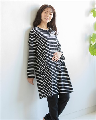 Rosemadame 天竺授乳口付きパジャマ　長袖 ロールアップ 着丈90cm 綿混 シンプル ポケット付き　マタニティパジャマ　maman et bebe(ママンエベベ)（マタニティ/授乳服）入院準備 出産準備 産前 産_variationthumb_8