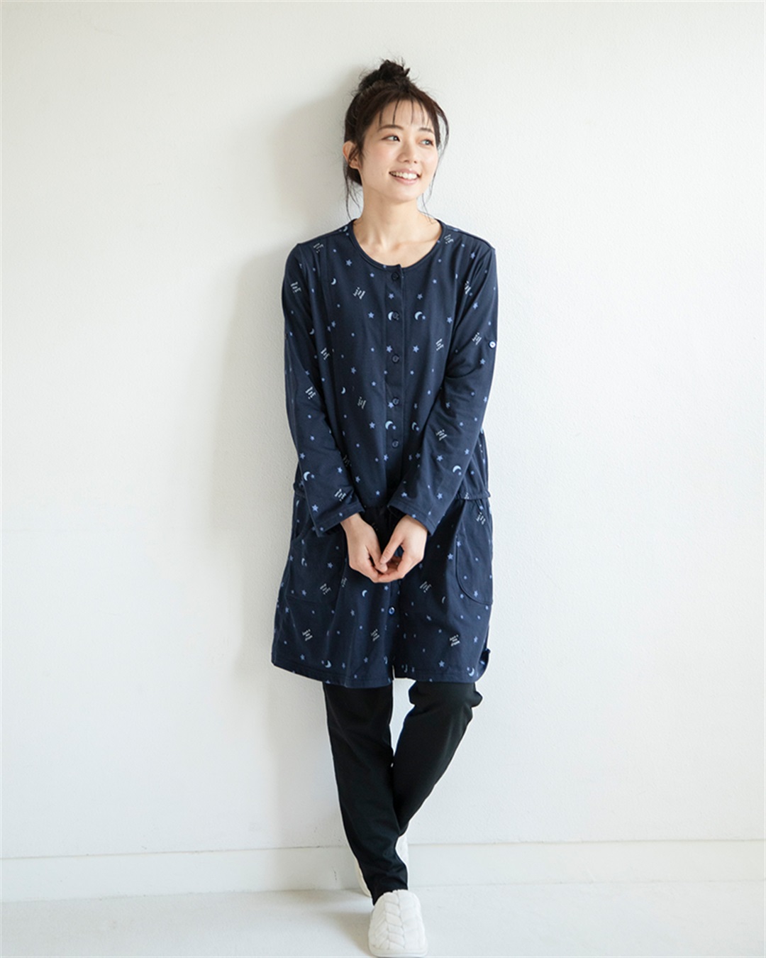 Rosemadame 天竺授乳口付きパジャマ　長袖 ロールアップ 着丈90cm 綿混 シンプル ポケット付き　マタニティパジャマ　maman et bebe(ママンエベベ)（マタニティ/授乳服）入院準備 出産準備 産前 産_variation_7
