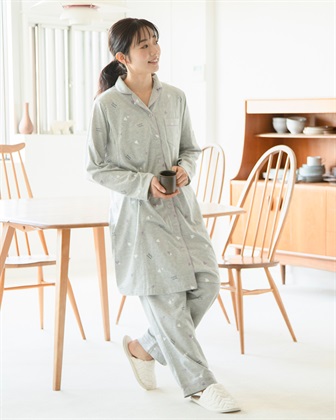 Rosemadame 天竺襟付き授乳口付きパジャマ　長袖 ロールアップ 着丈90cm 綿混 シンプル ポケット付き　マタニティパジャマ　maman et bebe(ママンエベベ)（マタニティ/授乳服）入院準備 出産準備 産_variationthumb_1