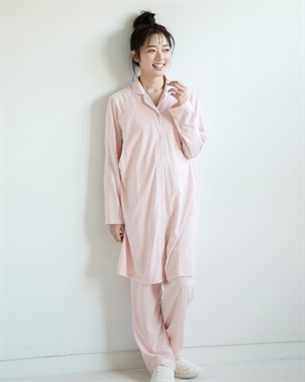 Rosemadame 天竺襟付き授乳口付きパジャマ　長袖 ロールアップ 着丈90cm 綿混 シンプル ポケット付き　マタニティパジャマ　maman et bebe(ママンエベベ)（マタニティ/授乳服）入院準備 出産準備 産_variationthumb_4