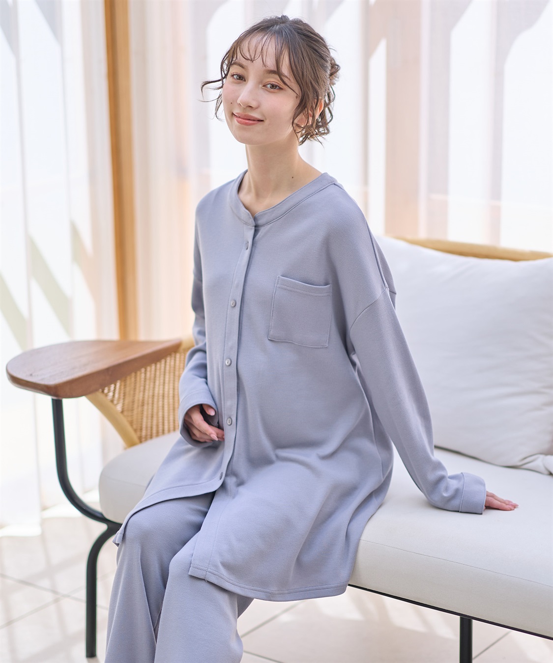 Rosemadame マタニティから産後まで ふわふわスムース無地パジャマ（マタニティ/授乳服）授乳楽々 妊婦服 産前・産後対応_main