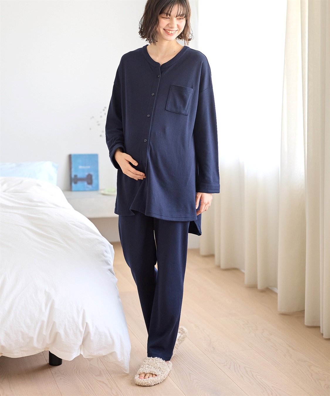 Rosemadame マタニティから産後まで ふわふわスムース無地パジャマ（マタニティ/授乳服）授乳楽々 妊婦服 産前・産後対応_variation_4